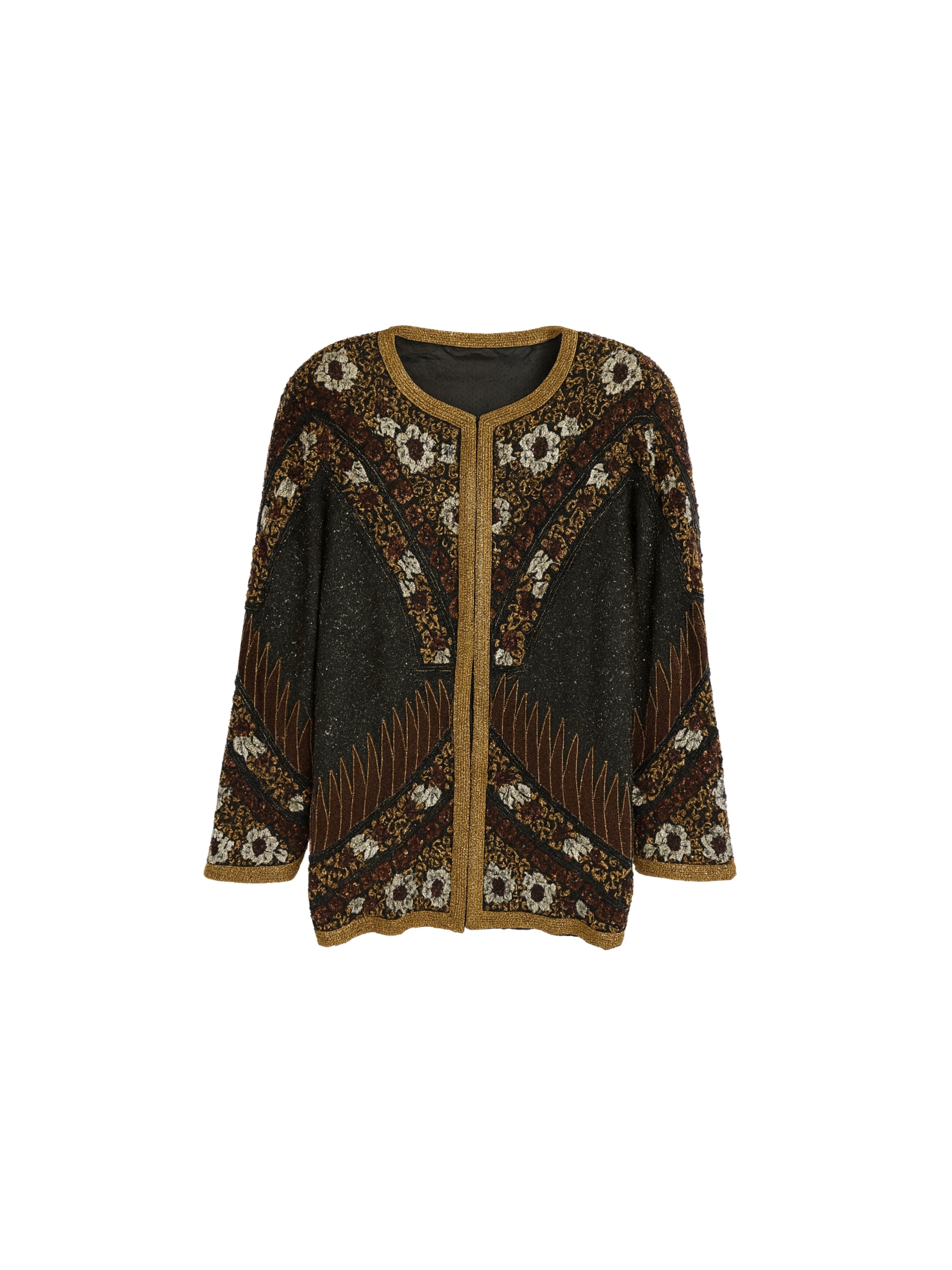 Bahar Dokusu – Çiçek Motifli Siyah ve Kahverengi Ceket