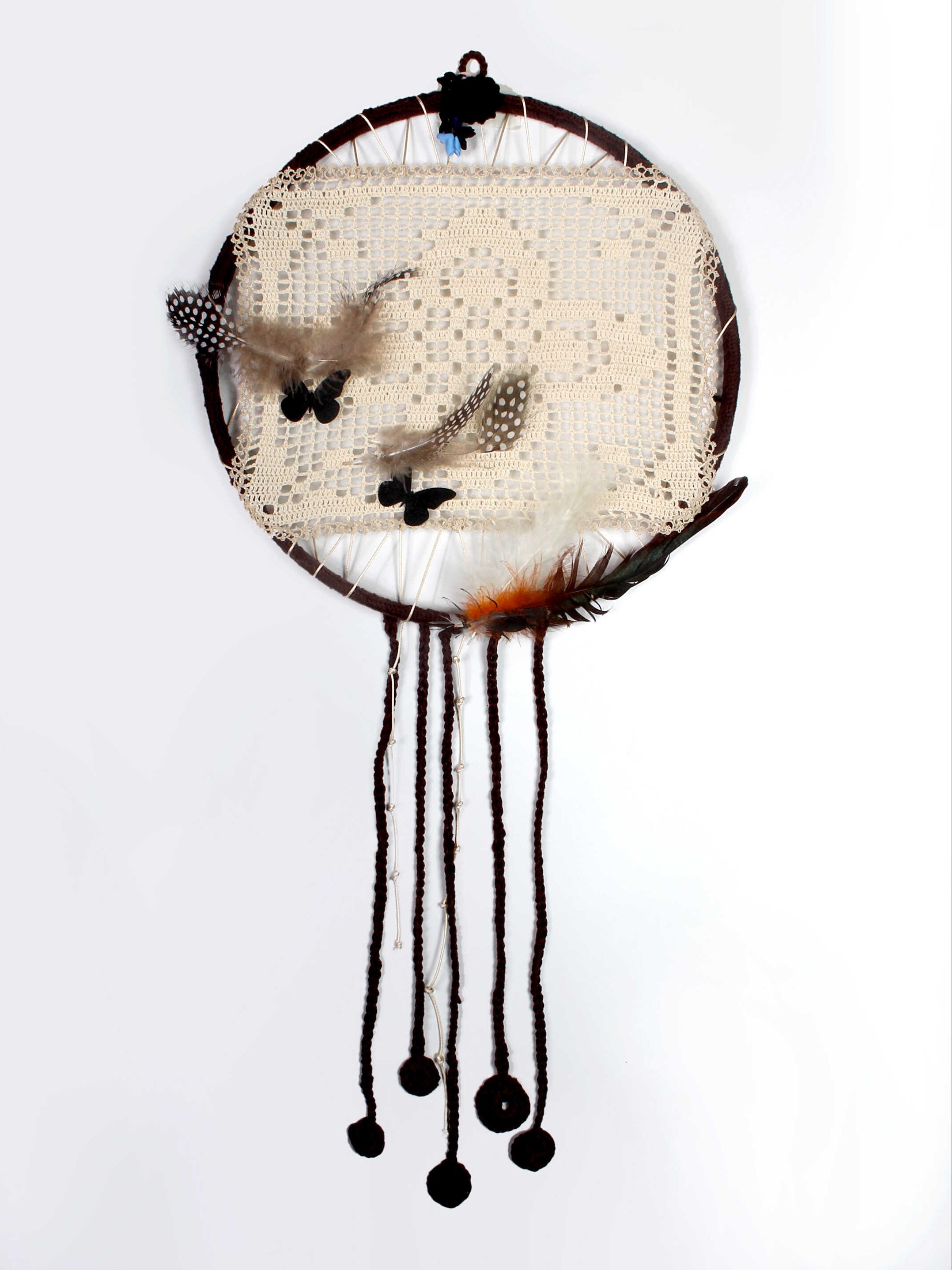 Kahve Rüyası - Aantika El İşi Dantel ve Tığ İşi Süslemeli El Yapımı Dreamcatcher