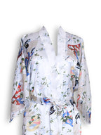 Gün Doğumu - Desenli Saf İpek Uzun Kimono - Sabahlık