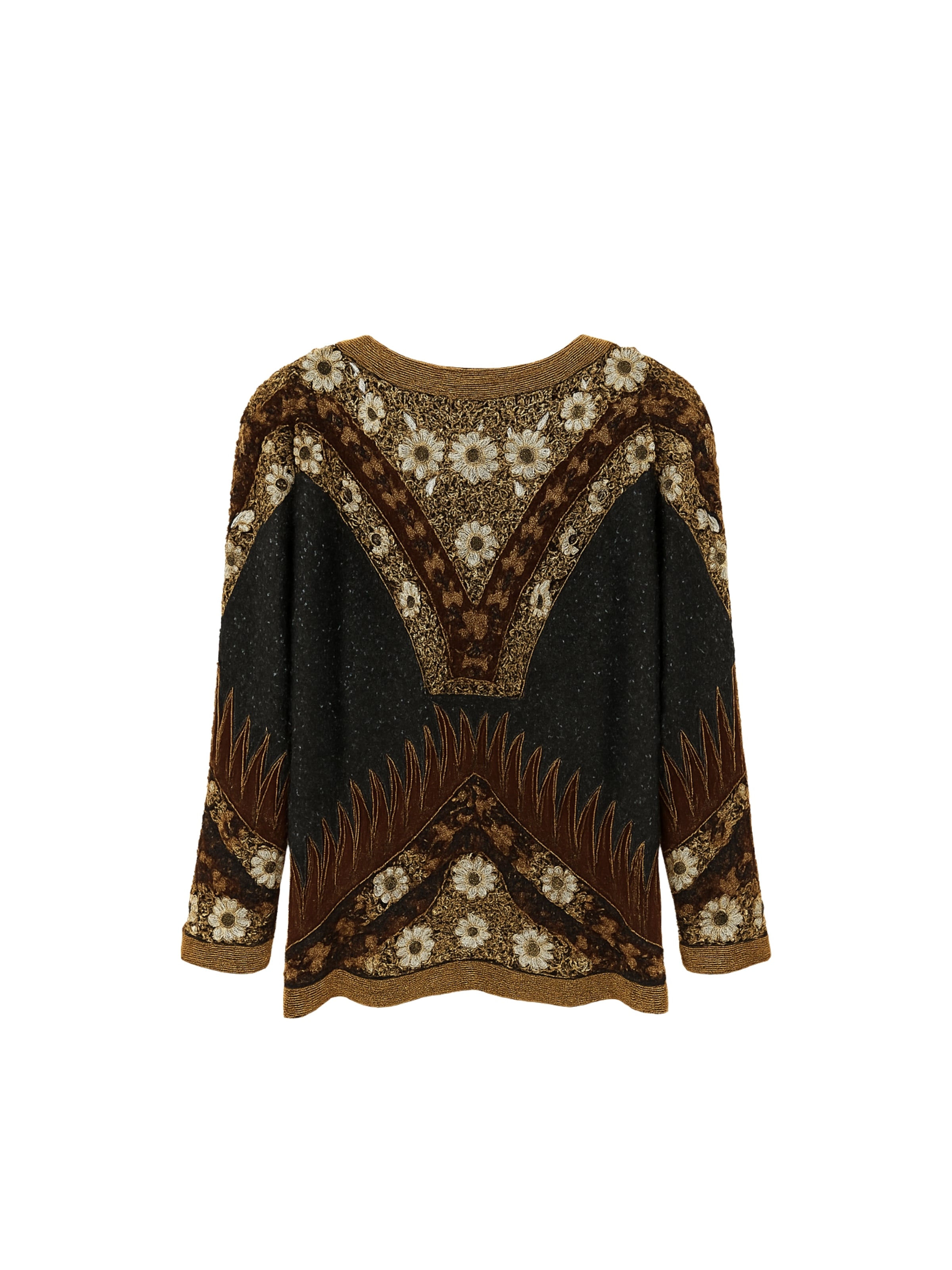 Bahar Dokusu – Çiçek Motifli Siyah ve Kahverengi Ceket