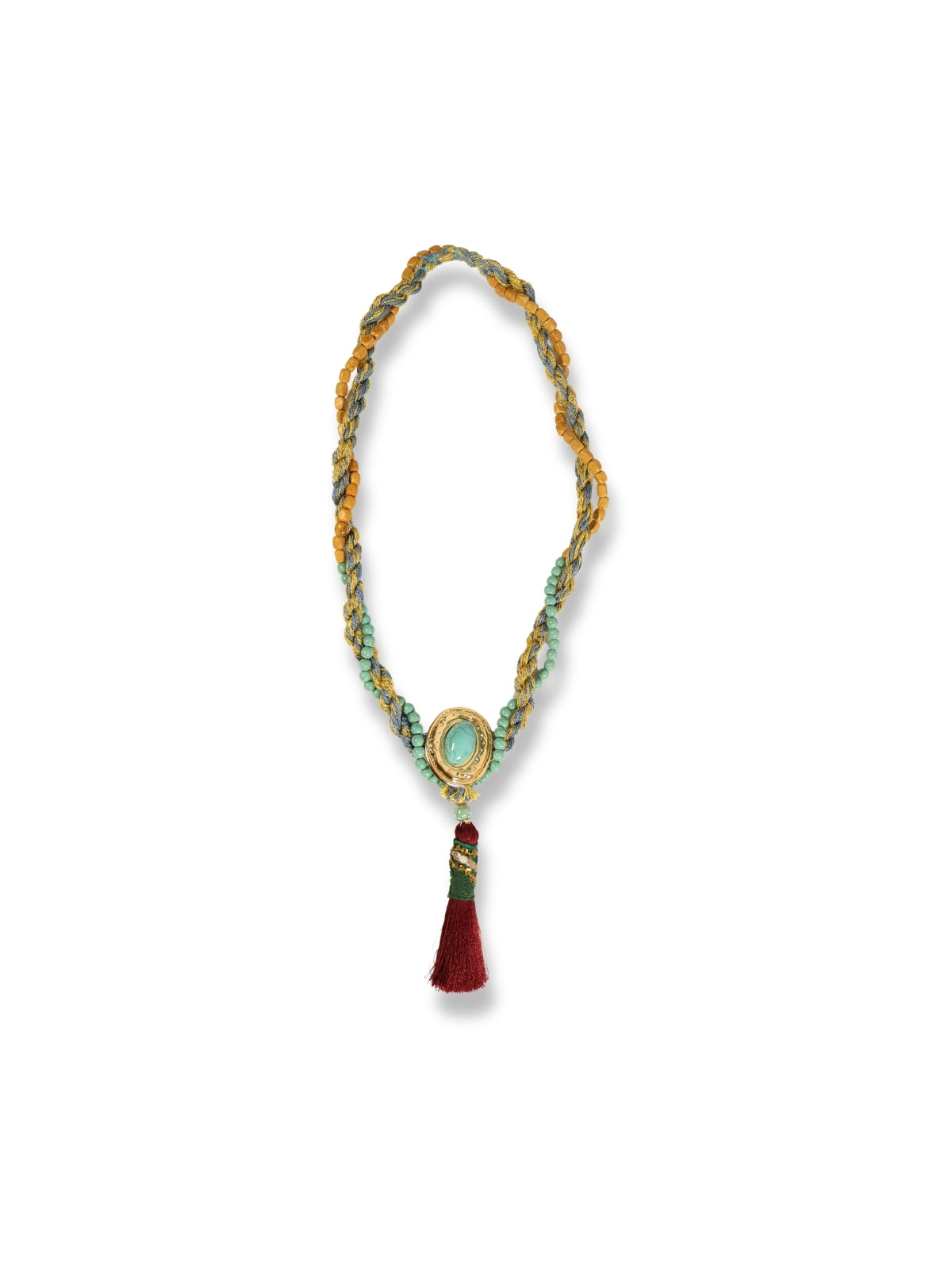 Turquoise End – Brooch Necklace in Petrol and Gold Tones