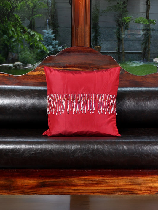 Kırmızı Hatıra – Taş Detaylı İpek Tafta Kırlent Kılıfı