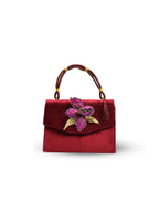 Krizantem – Sim İşlemeli Bordo Kadife El Çantası