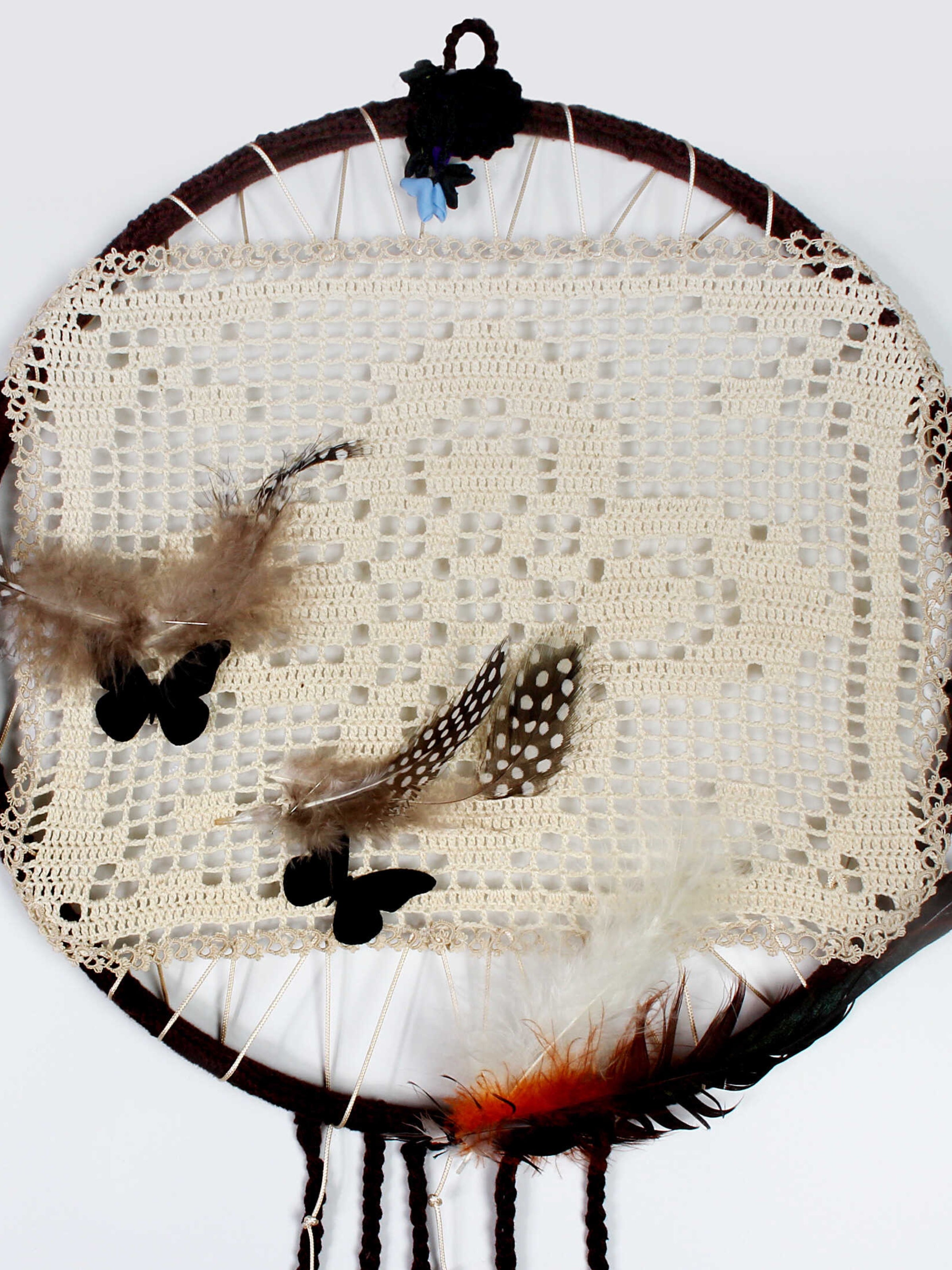 Kahve Rüyası - Aantika El İşi Dantel ve Tığ İşi Süslemeli El Yapımı Dreamcatcher