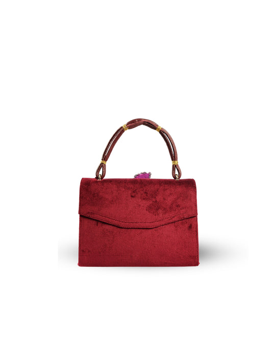 Krizantem – Sim İşlemeli Bordo Kadife El Çantası