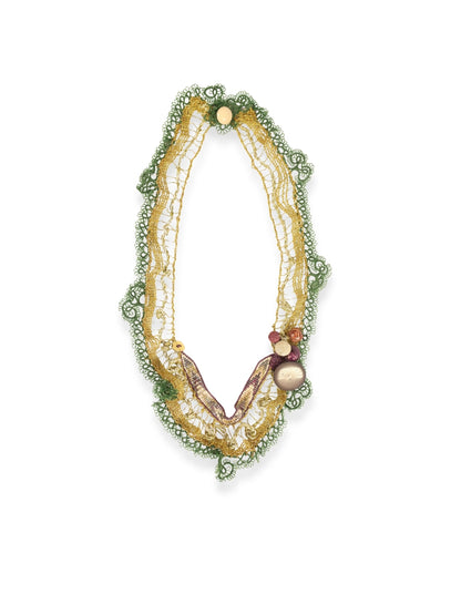 The Edge of Memory – Vintage Necklace with Shuttle Lace and Miyoki Stone