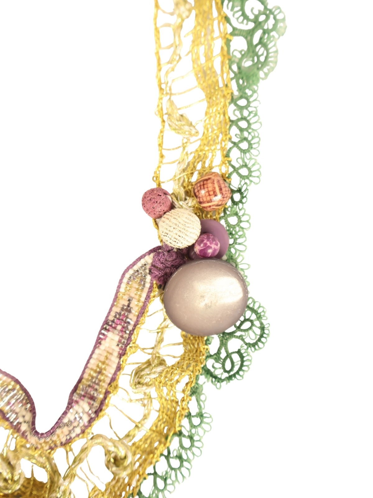 The Edge of Memory – Vintage Necklace with Shuttle Lace and Miyoki Stone