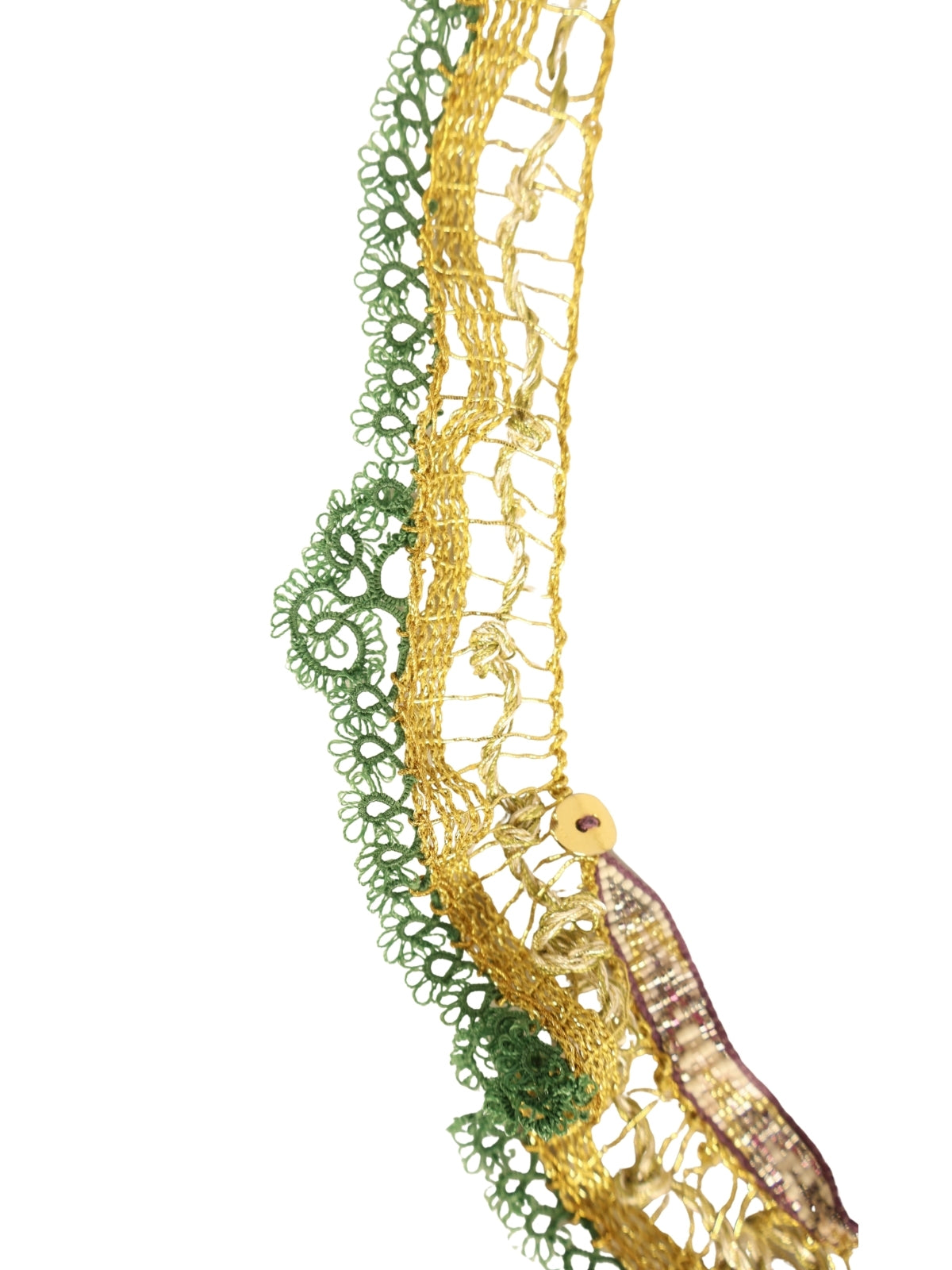 The Edge of Memory – Vintage Necklace with Shuttle Lace and Miyoki Stone