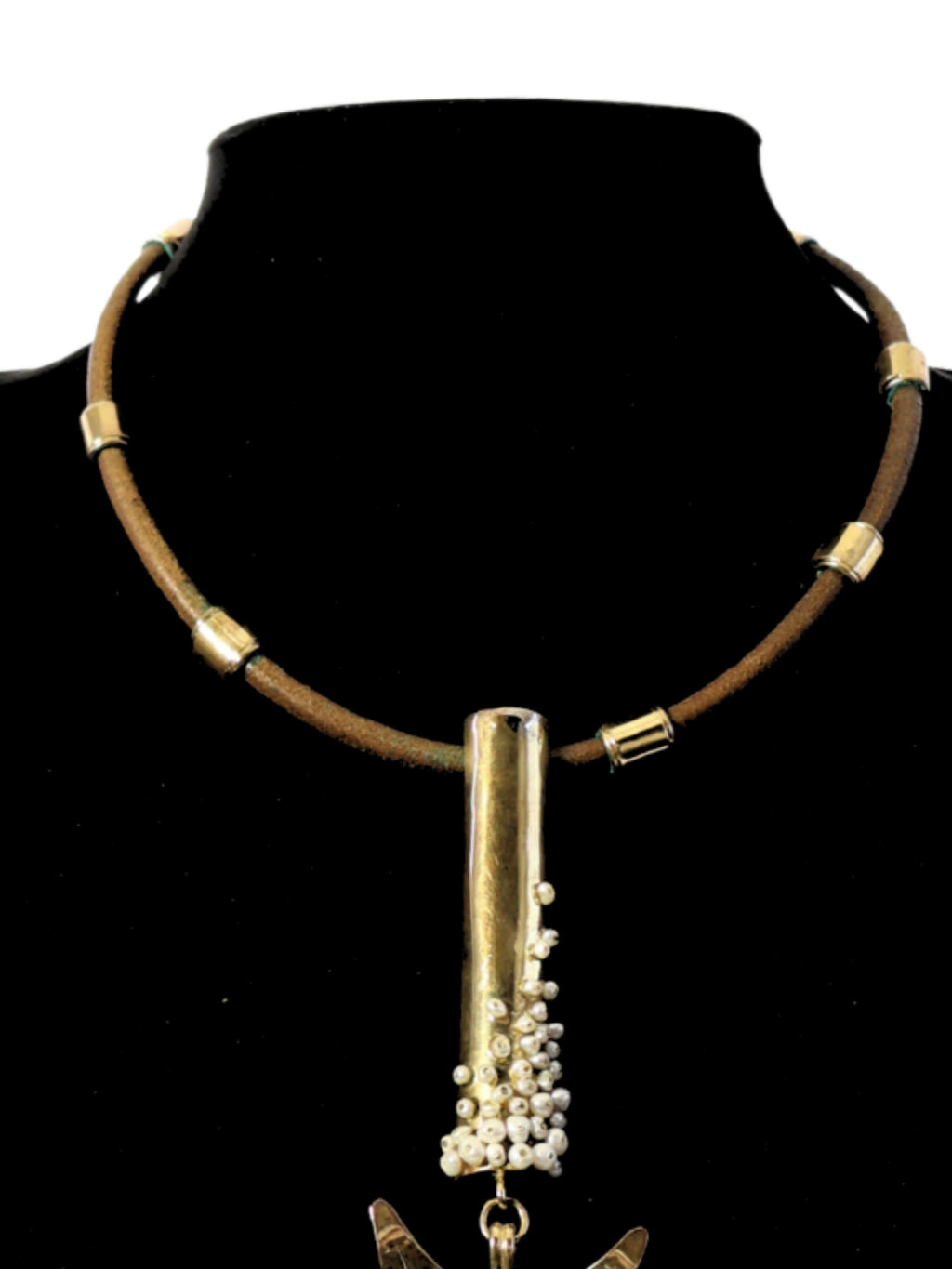 Golden Flower – Leather and Brass Necklace