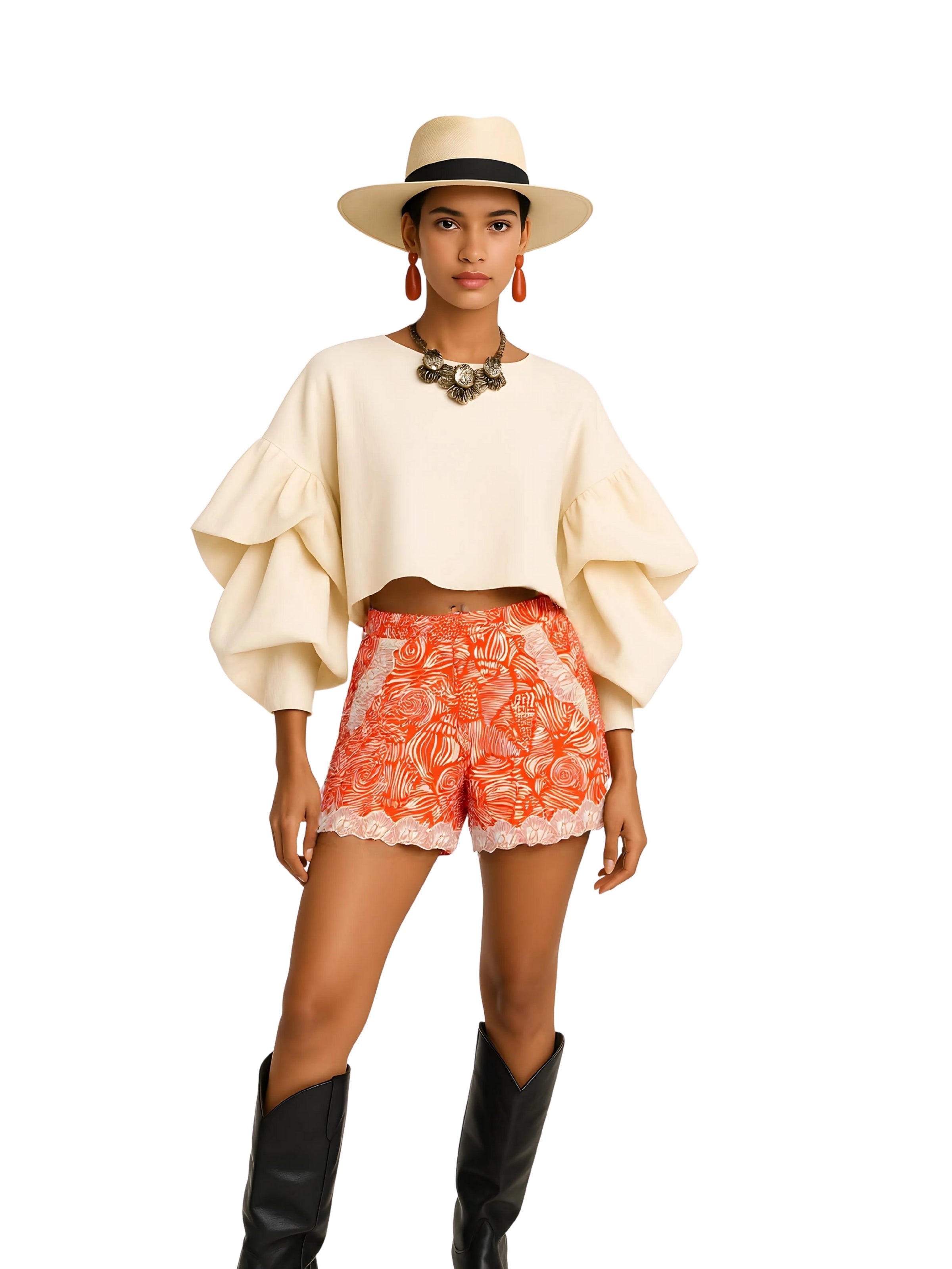 Alara – Lace Hem Patterned Shorts