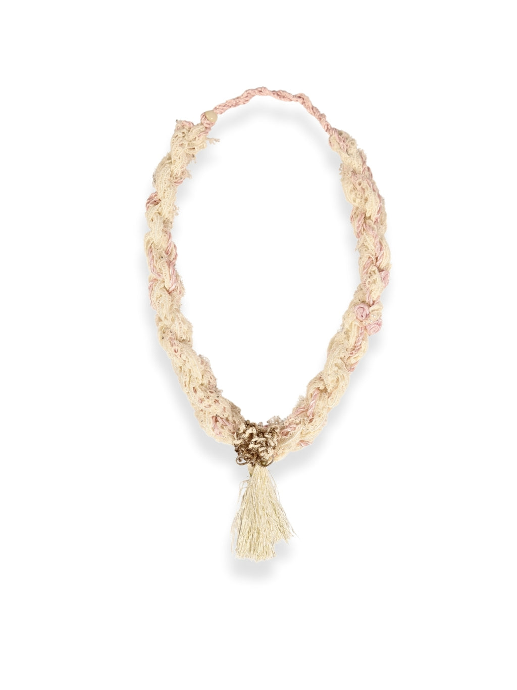 Ribbon Elegance – Pink Ribbon Beaded Lace Necklace