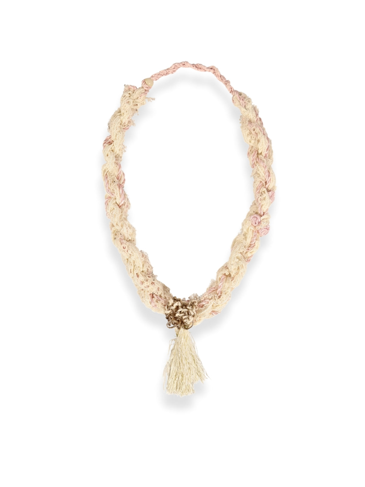 Ribbon Elegance – Pink Ribbon Beaded Lace Necklace