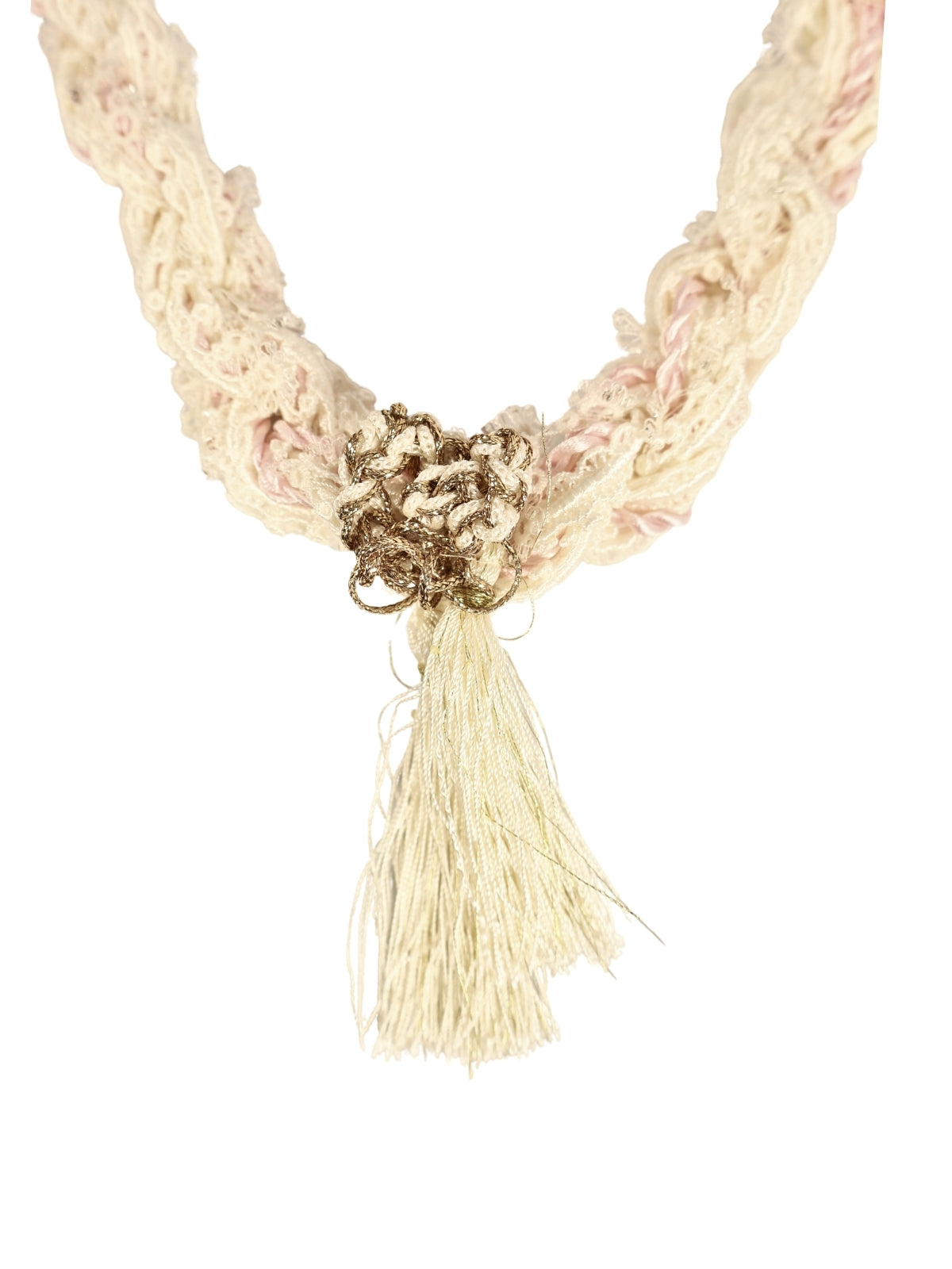 Ribbon Elegance – Pink Ribbon Beaded Lace Necklace