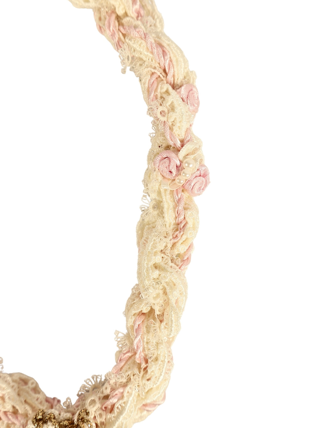 Ribbon Elegance – Pink Ribbon Beaded Lace Necklace