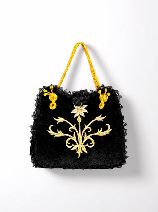 Nisa – Hand Embroidered Velvet Flower Evening Bag