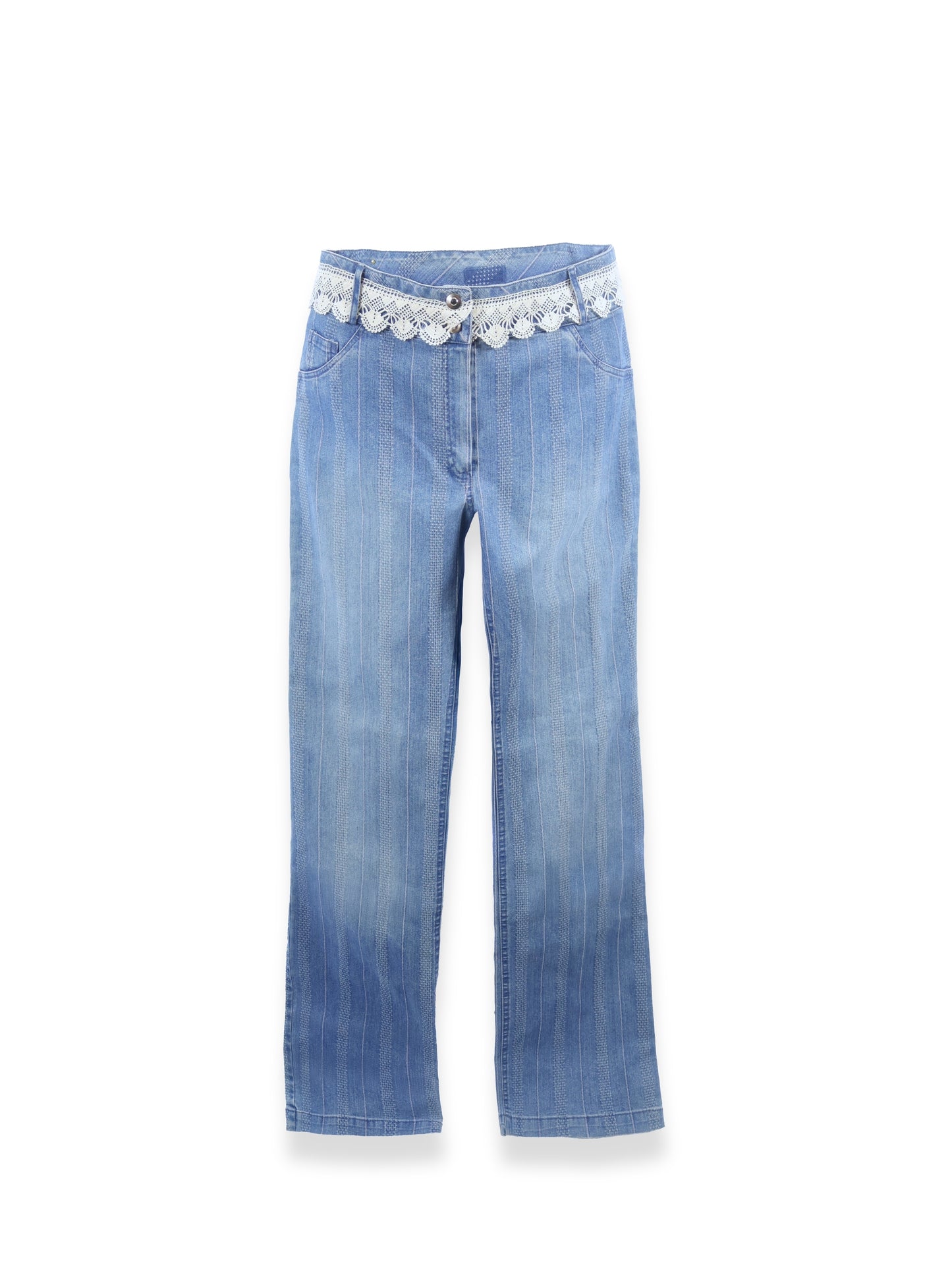 Alara – Dantel Detaylı Çizgili Denim Pantolon