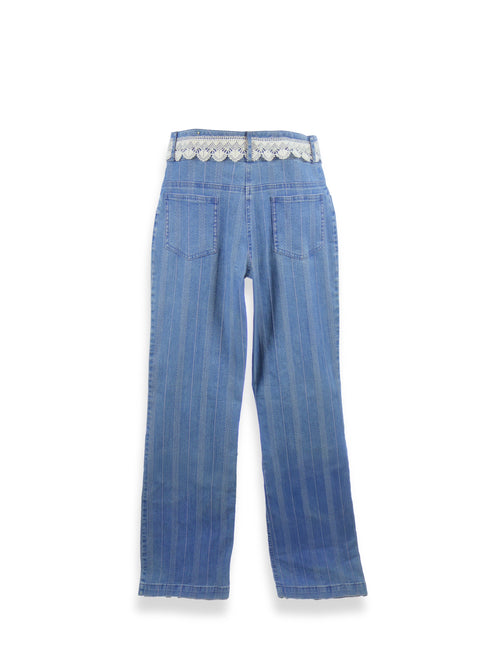 Alara – Dantel Detaylı Çizgili Denim Pantolon