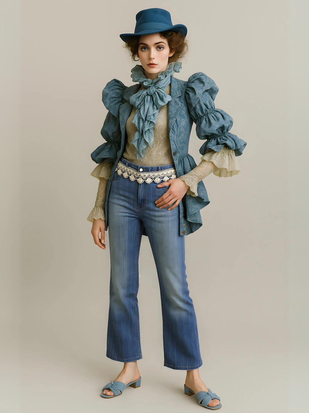 Alara – Dantel Detaylı Çizgili Denim Pantolon
