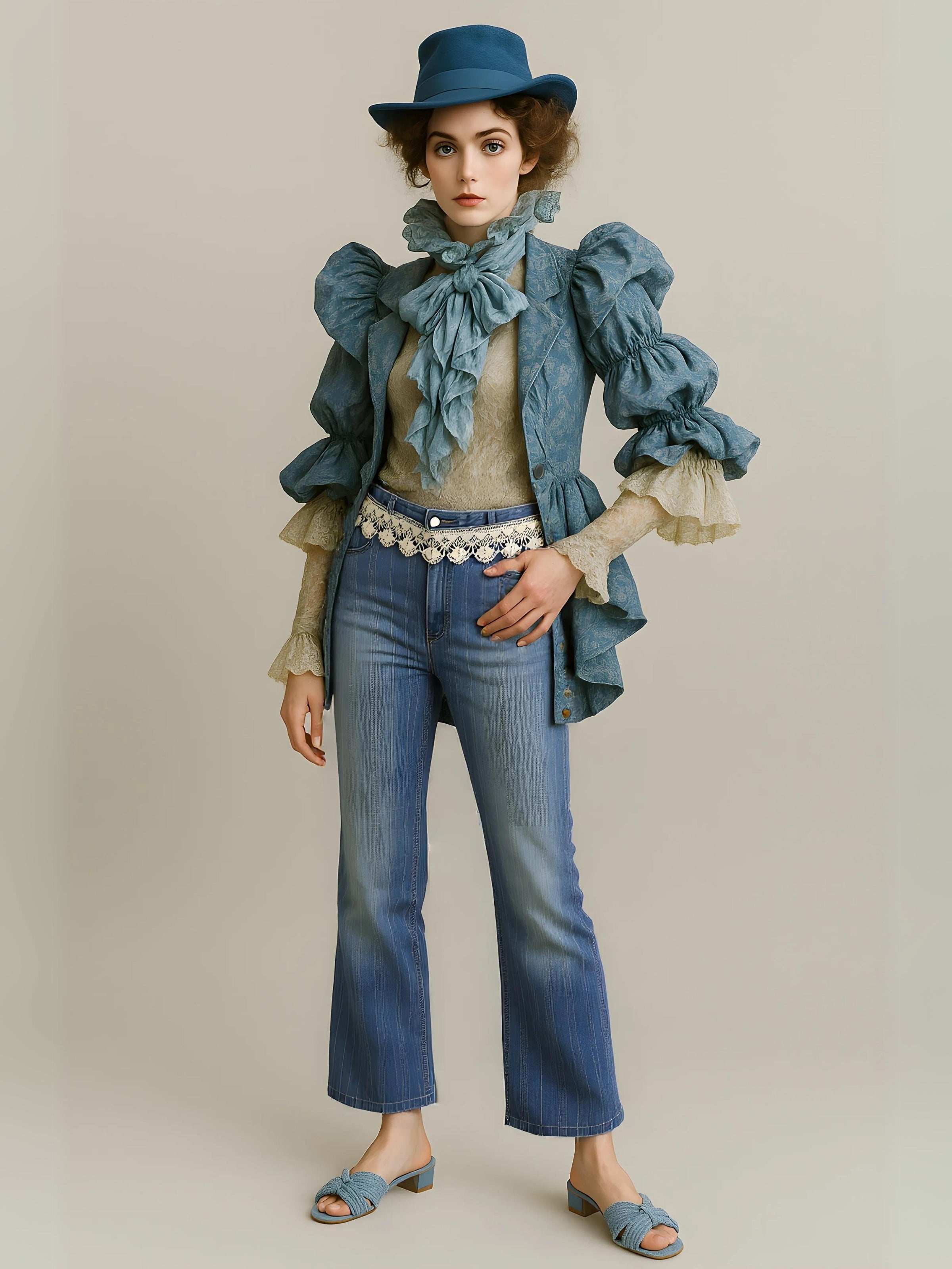 Alara – Dantel Detaylı Çizgili Denim Pantolon