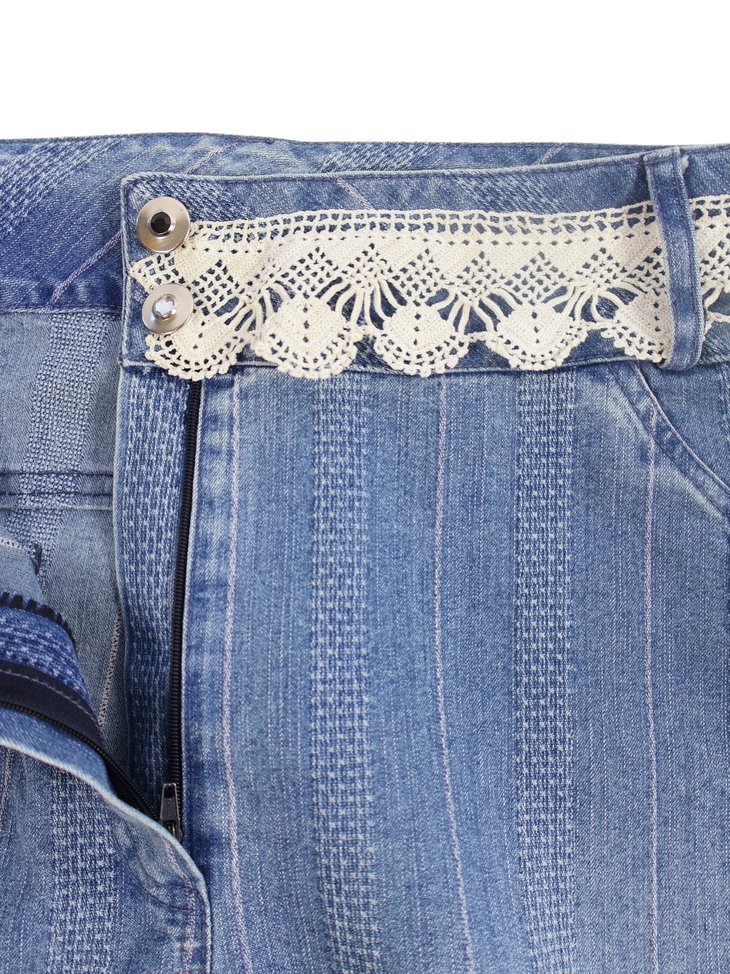 Alara – Dantel Detaylı Çizgili Denim Pantolon
