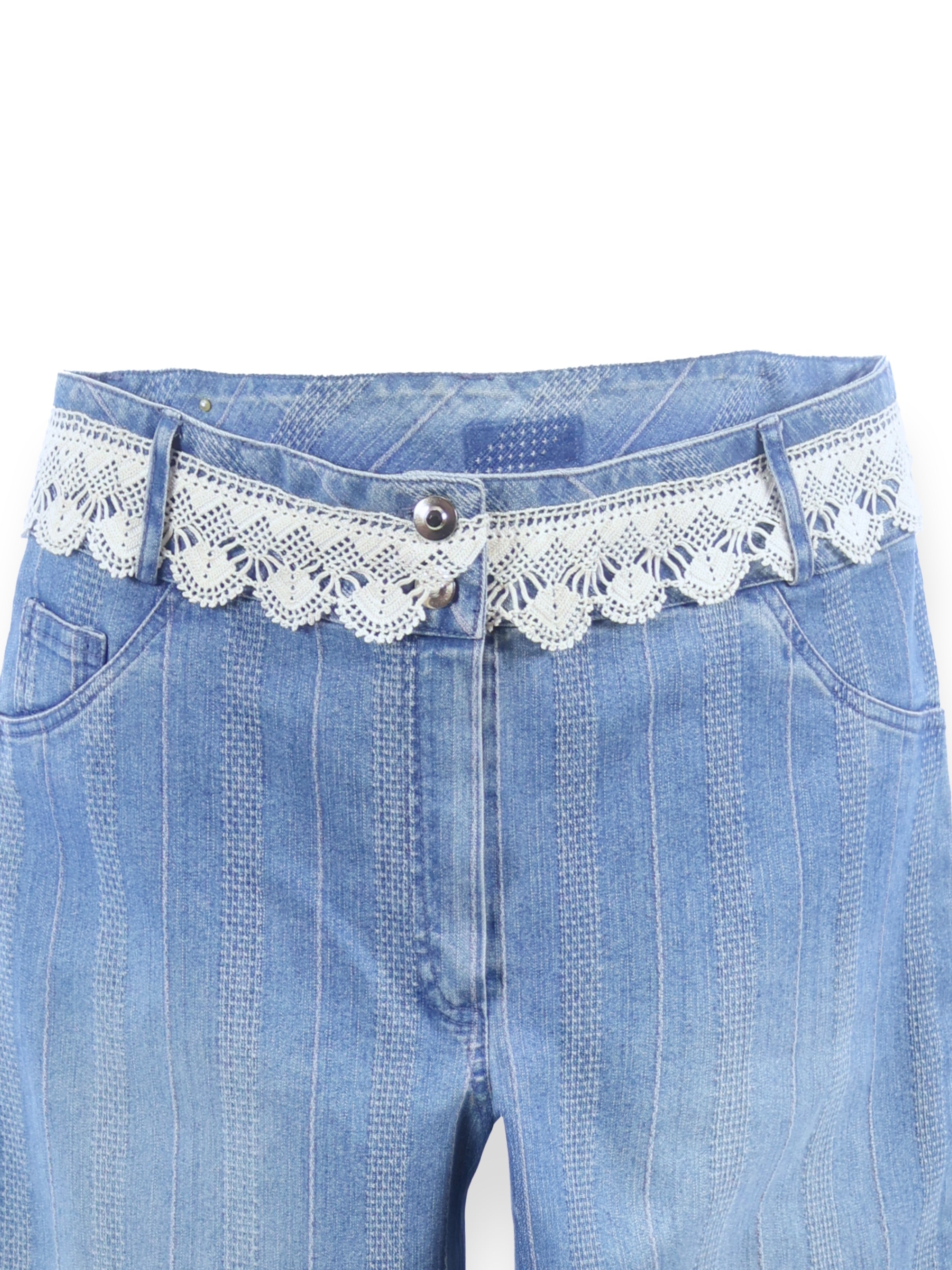 Alara – Dantel Detaylı Çizgili Denim Pantolon