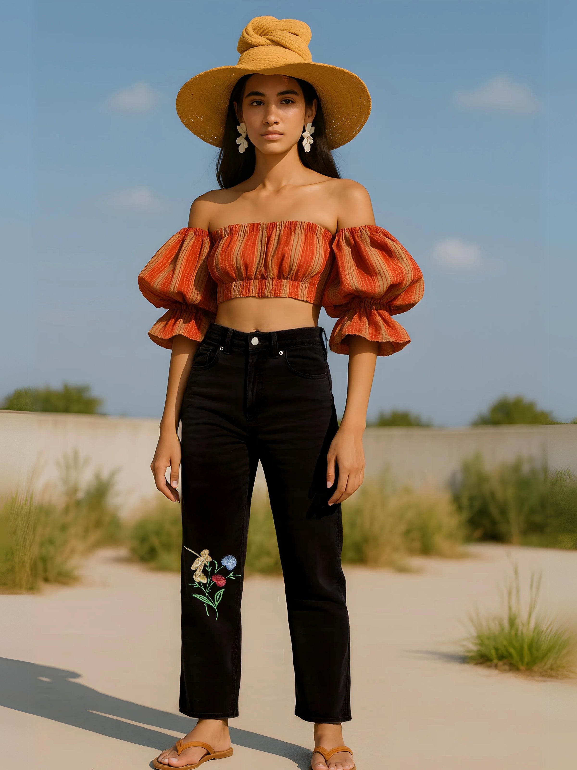 Nermin – Butterfly Patterned Skinny Leg Jeans