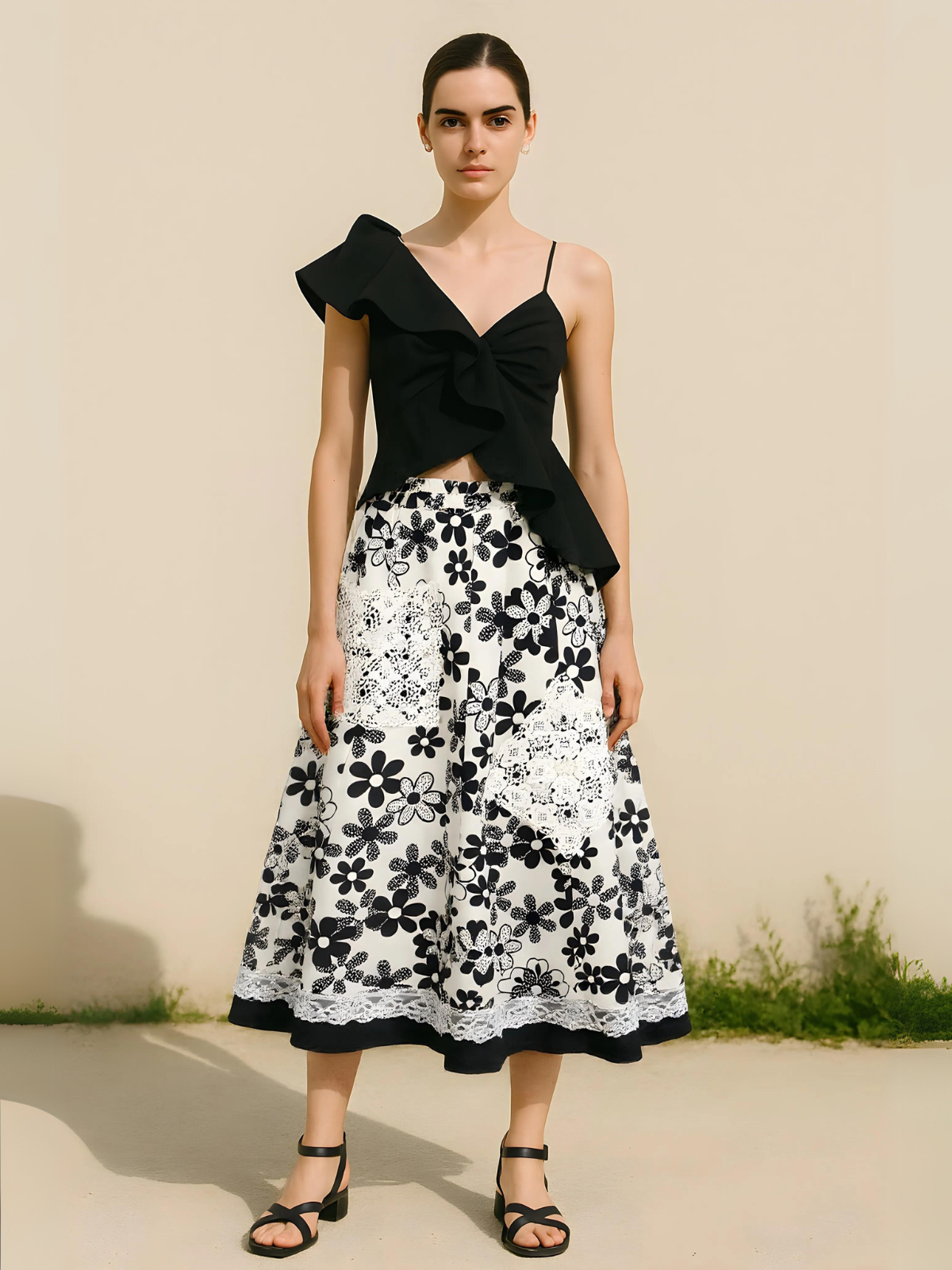 Duru – Poplin Skirt with Lace Pocket Detail