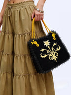 Nisa – El İşlemeli Kadife Çiçekli Gece Çantası