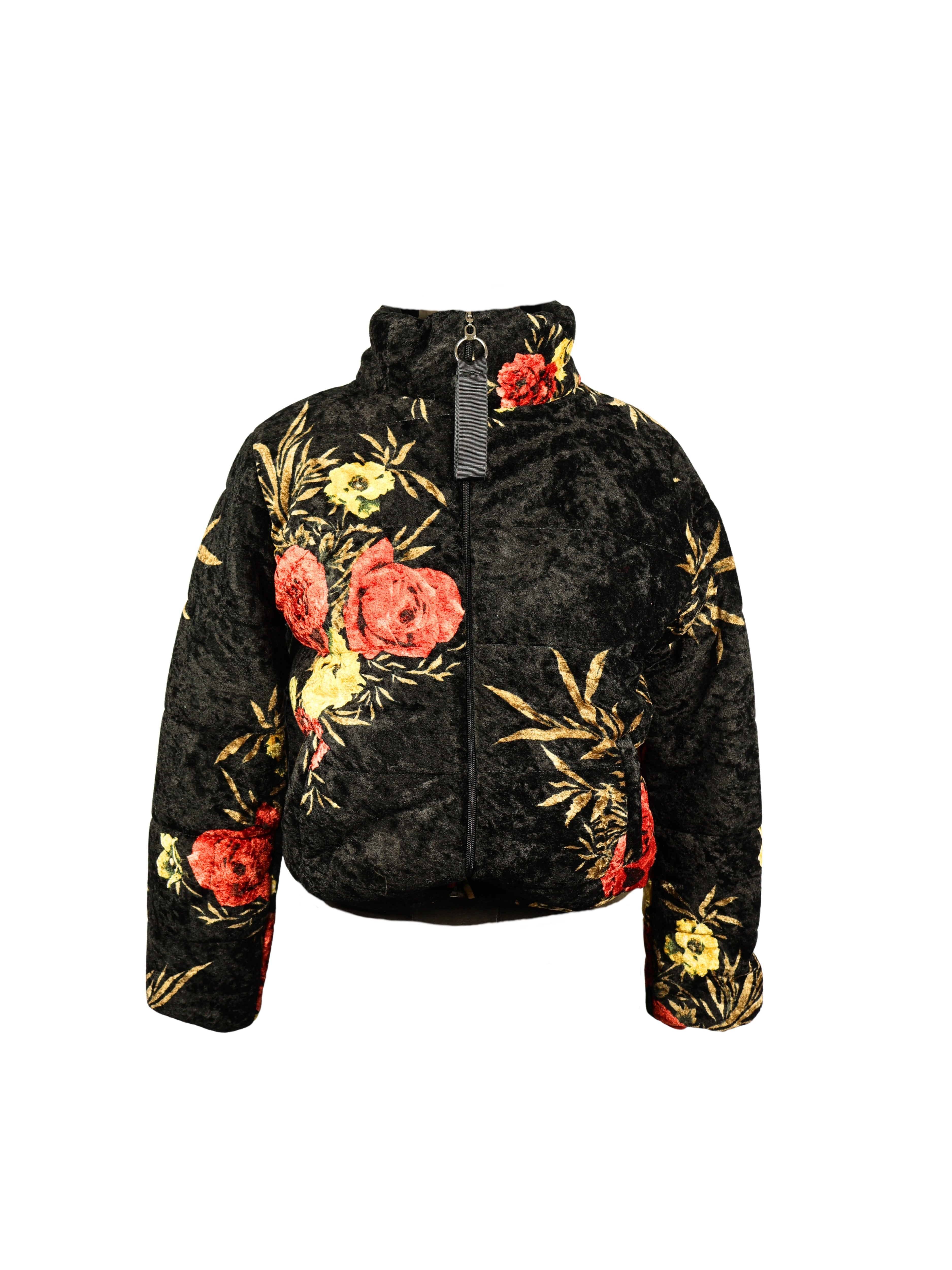 Kadife Doku – Desenli İpek Kadife Fermuarlı Mont