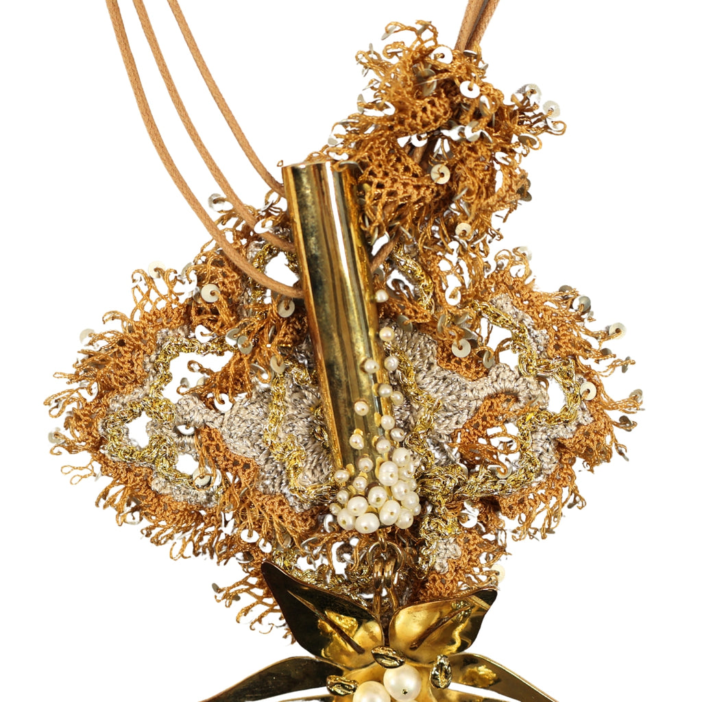 Golden Garden – Handmade Necklace with Rice Flower Motif and Lace Detail