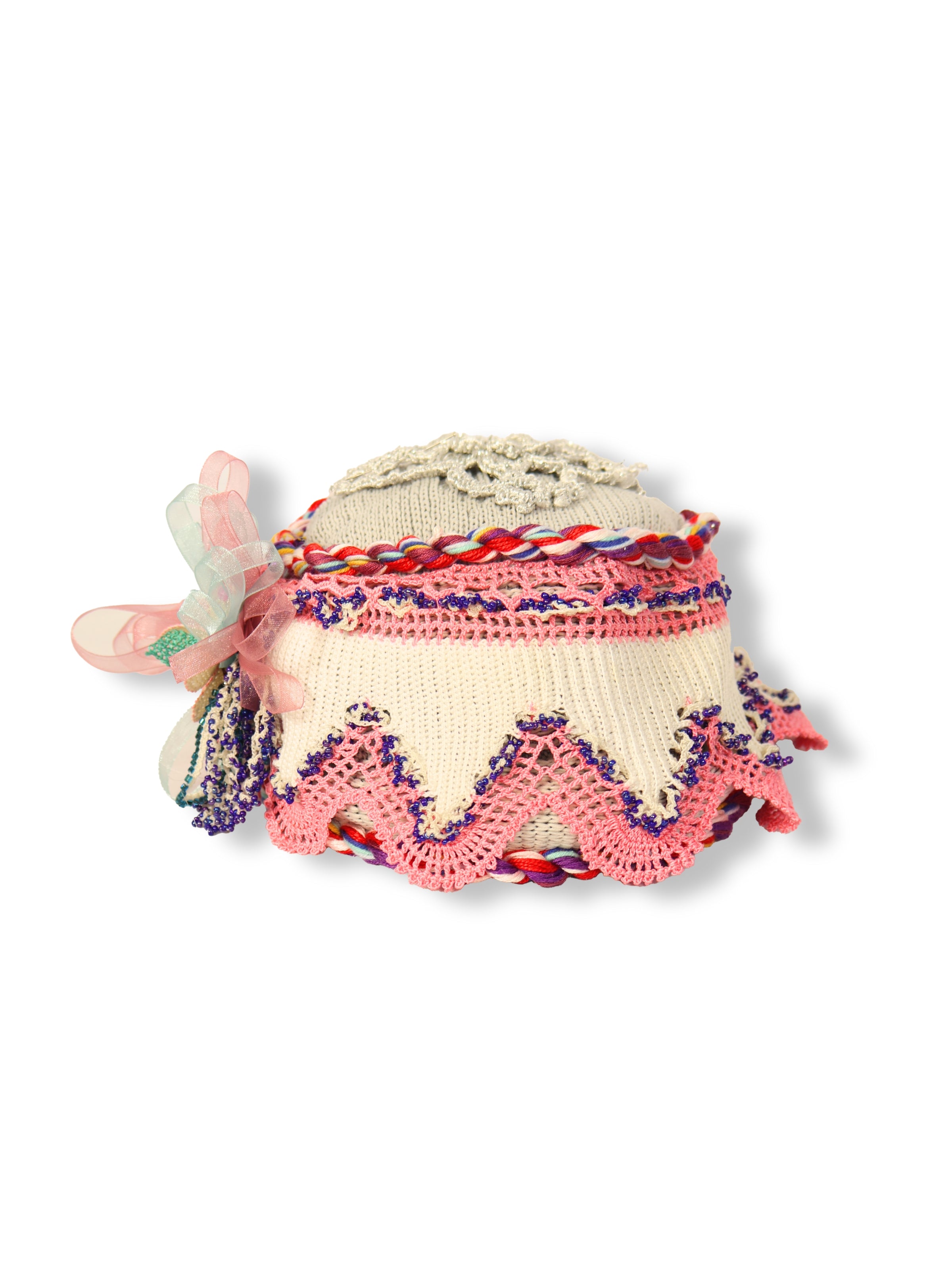 Hazal – Pink Crochet Embroidered Bow Detailed Hat
