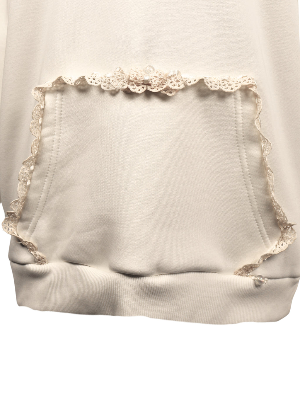 İnci Dokunuş – El Dantelli Cep Detaylı Kapşonlu Sweatshirt