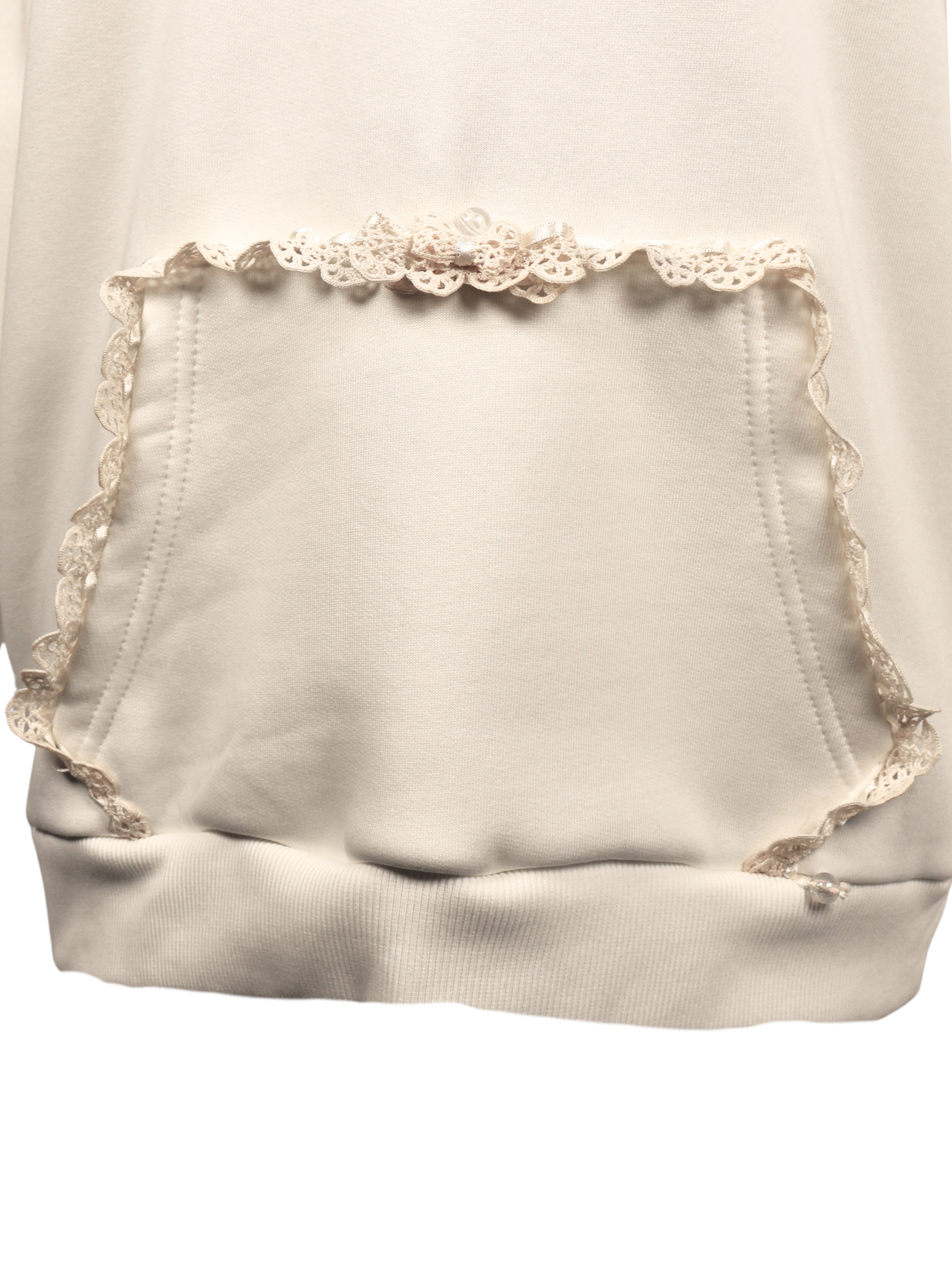 İnci Dokunuş – El Dantelli Cep Detaylı Kapşonlu Sweatshirt