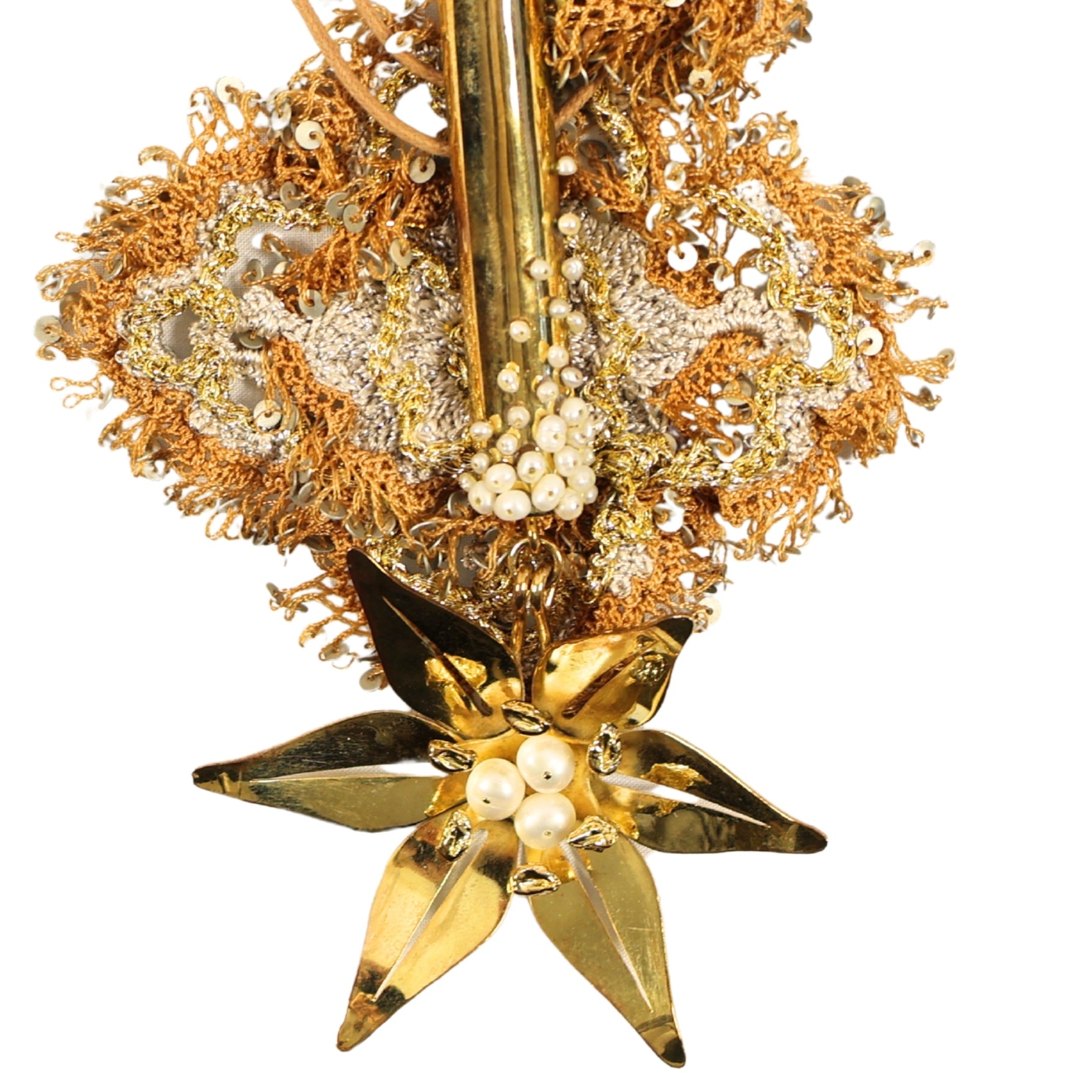 Golden Garden – Handmade Necklace with Rice Flower Motif and Lace Detail