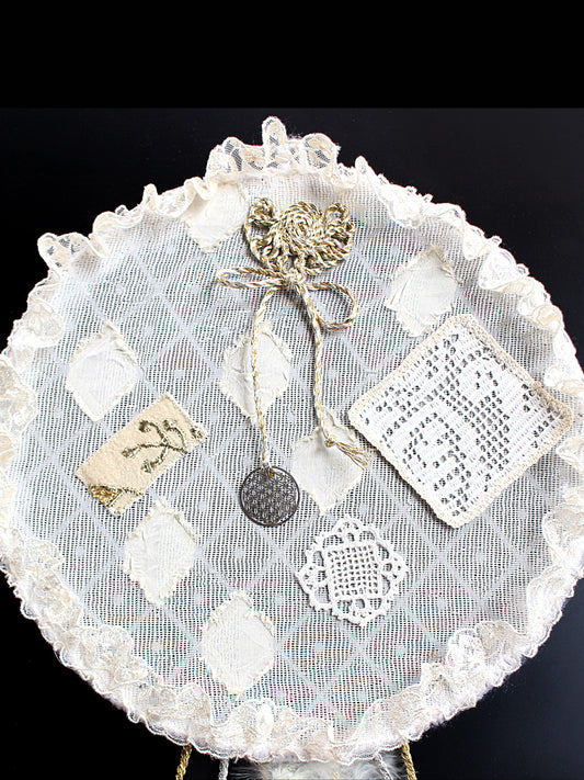 Flower of Life - Handmade Dreamcatcher with Lace and Silver Pendant Decoration