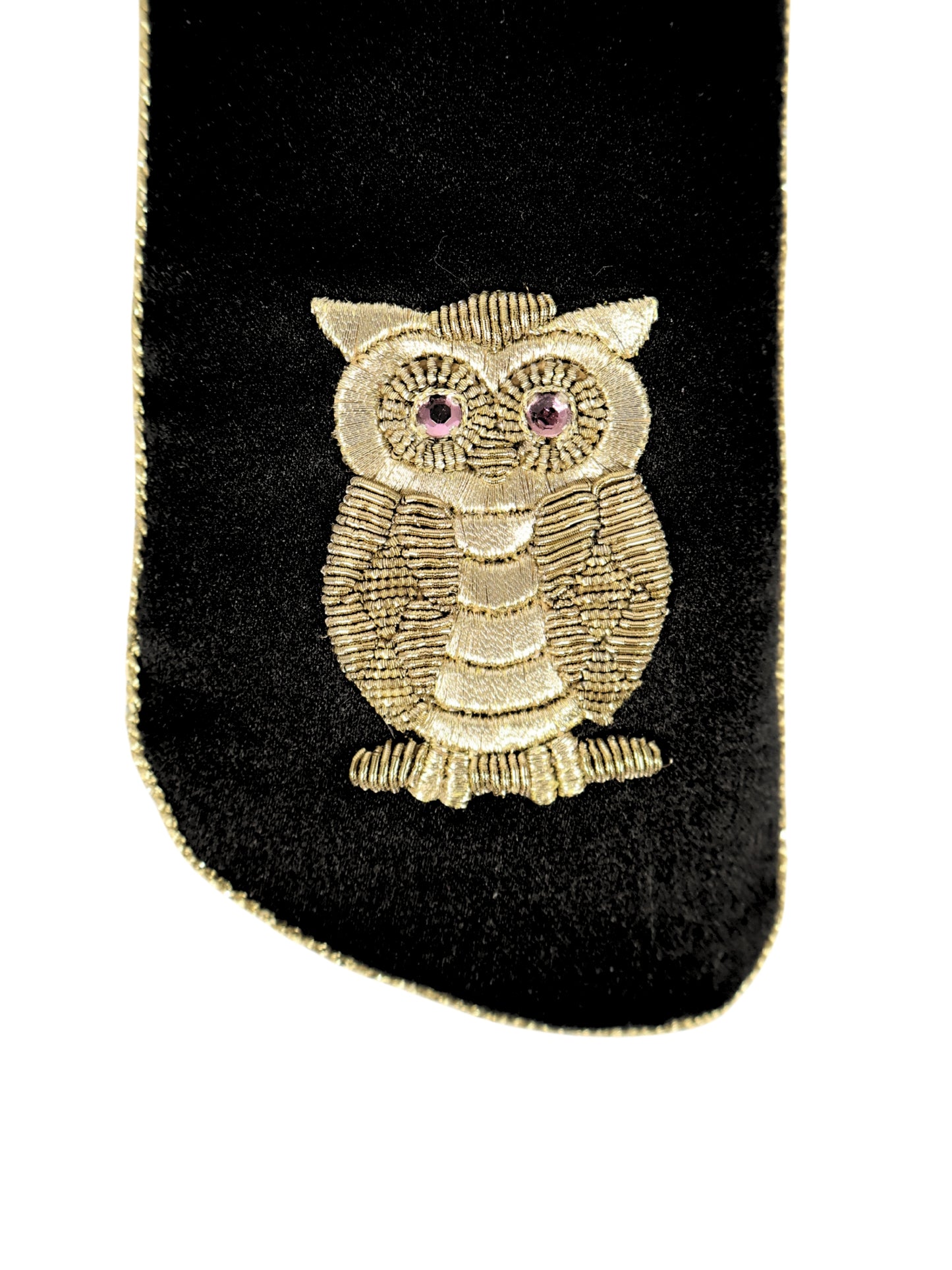 Gece Bilgesi – Sim Sırma Baykuş Motifli Siyah Saten Gözlük Kılıfı