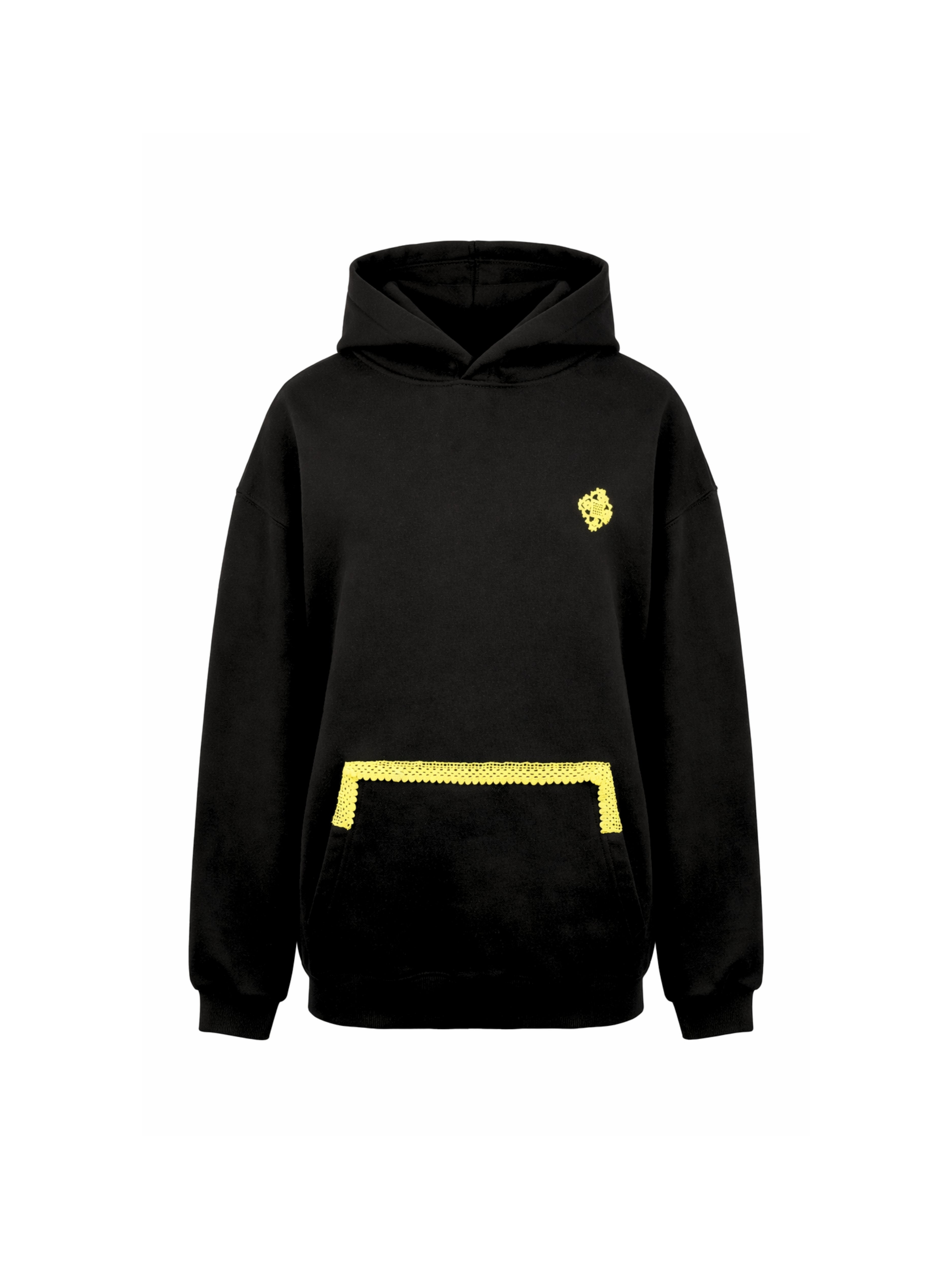 Gece Dokusu – El Tığ Detaylı Kapşonlu Siyah Sweatshirt