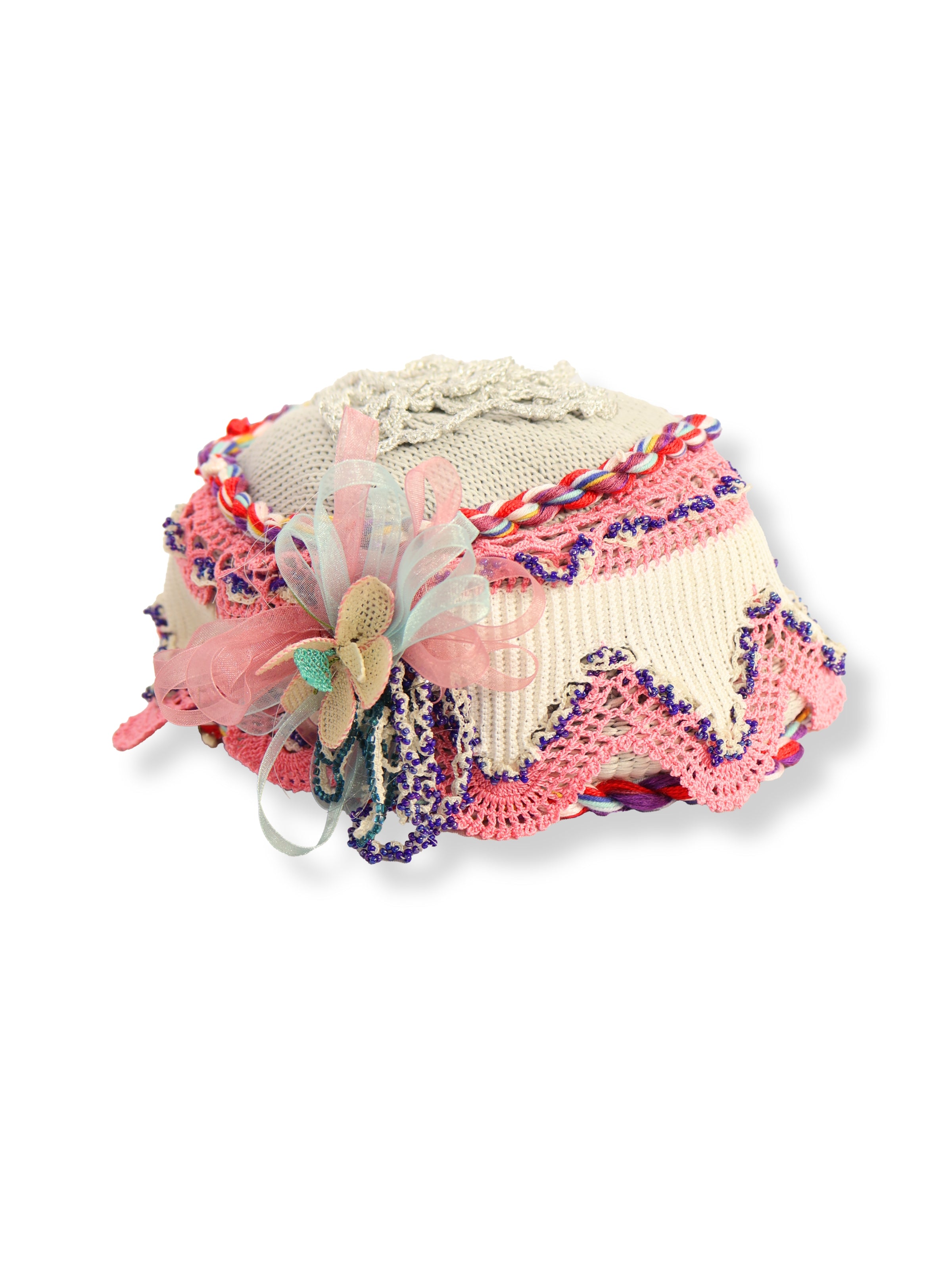 Hazal – Pink Crochet Embroidered Bow Detailed Hat