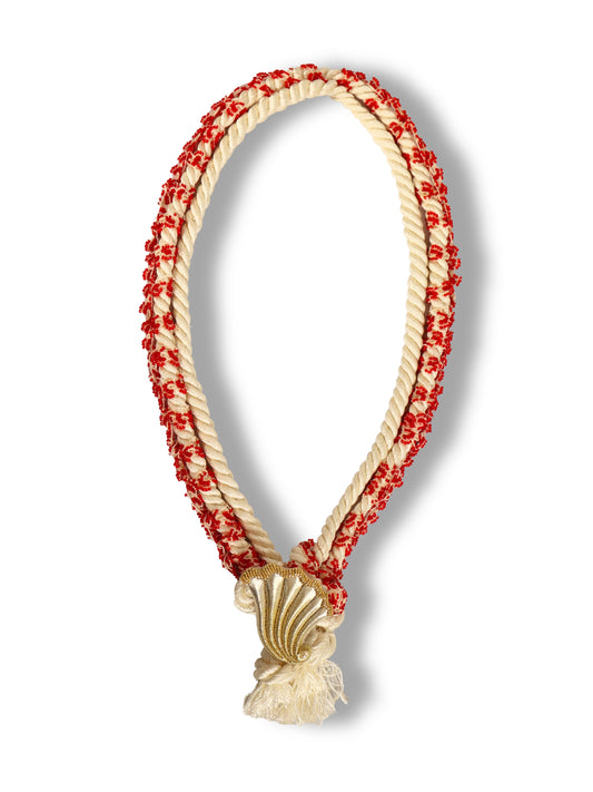 Crane – Red-Cream Wrap Detailed Tassel Necklace