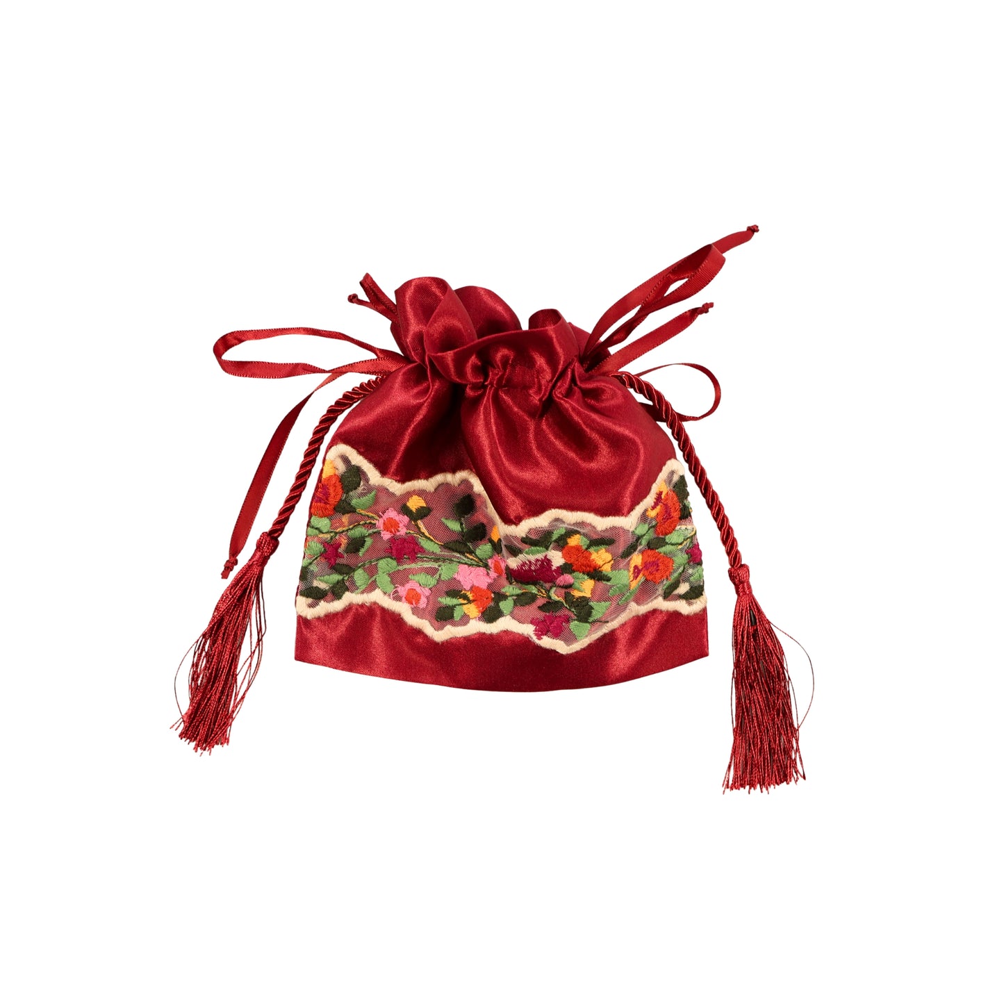 Bordo Sükûn – İpek Saten ve Dantel Detaylı El Yapımı Kese