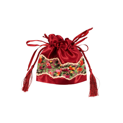 Bordo Sükûn – İpek Saten ve Dantel Detaylı El Yapımı Kese