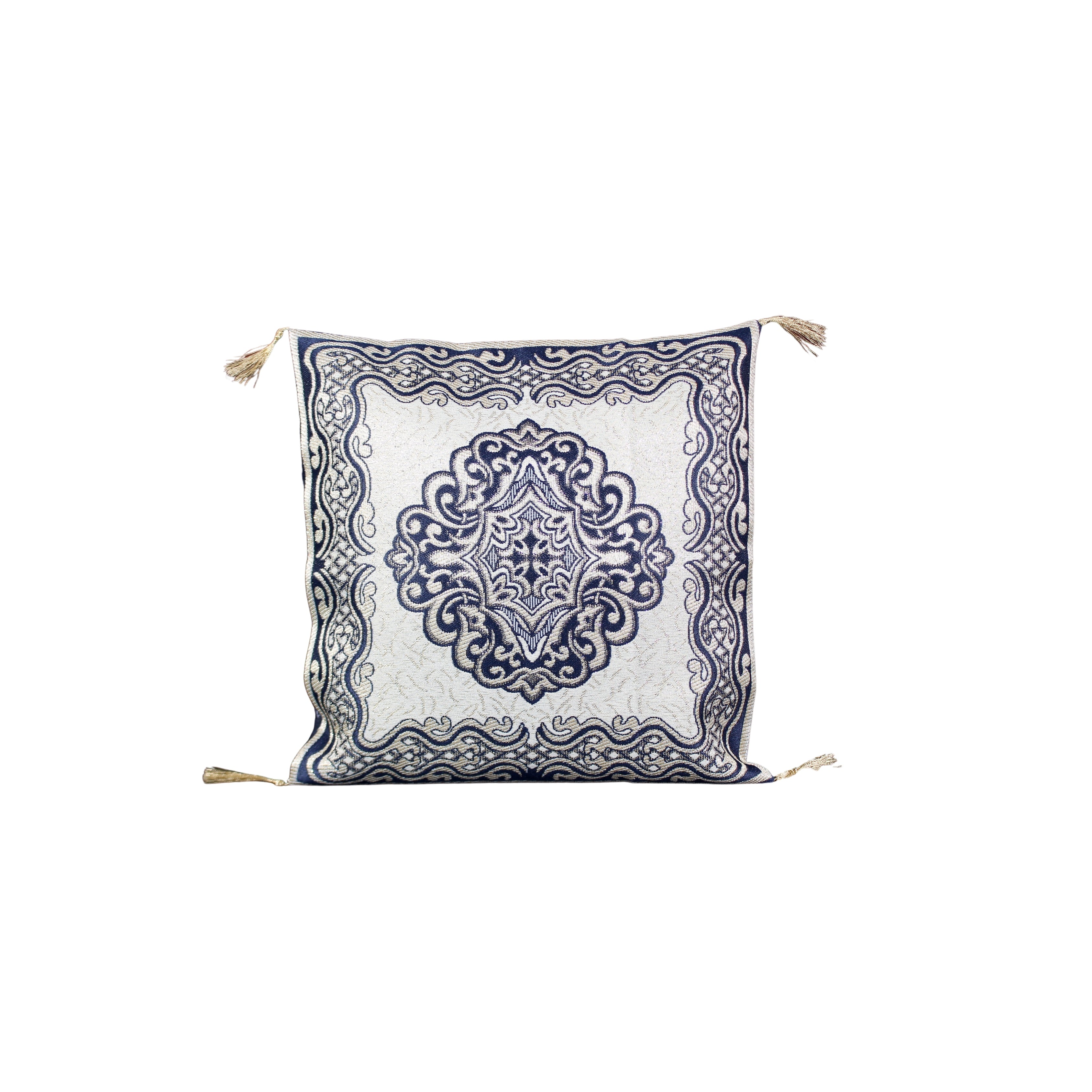 Gece Dokusu – Brokar ve Püskül Detaylı Dekoratif Kırlent Kılıfı