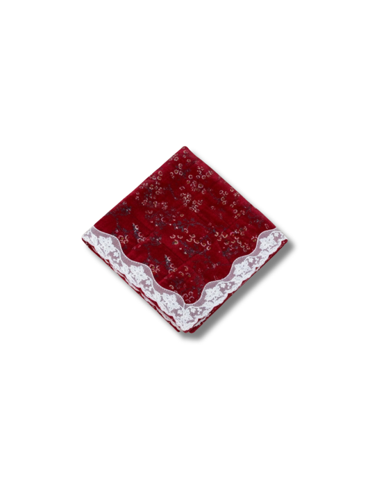 Bordo Zarafet – Fransız Dantelli Vintage Köylü Kadife Örtü