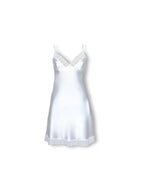 Ay Işığı - Fransız Dantel Süslemeli Beyaz İpek Saten Gecelik