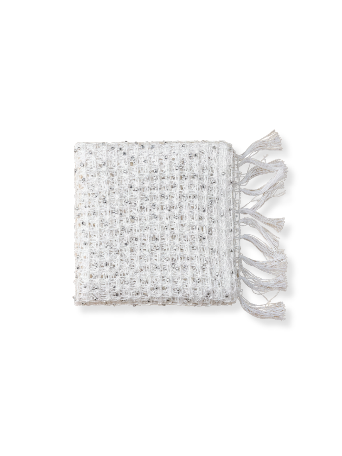 Pearl Shimmer – Hand-Knitted Shawl & Decorative Throw from Floss Yarn