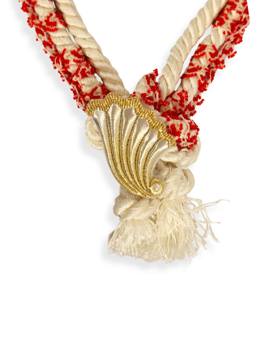 Crane – Red-Cream Wrap Detailed Tassel Necklace