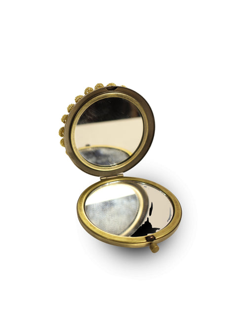 Golden Flower – Black Satin Mirror with Gold Thread and Lace Details