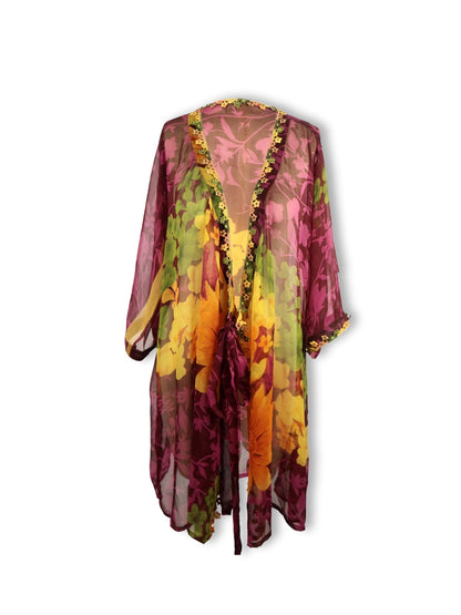 The Path of the Wind – Silk Organza Pareo with Guipure Lace Pattern