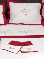 Ecru Burgundy Embroidered 5-Pillow Double Duvet Cover Set