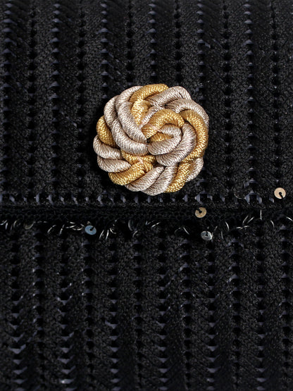 Geceye Düğüm – İğne Oyası ve İpek Düğme Detaylı Siyah Abiye Omuz Çantası